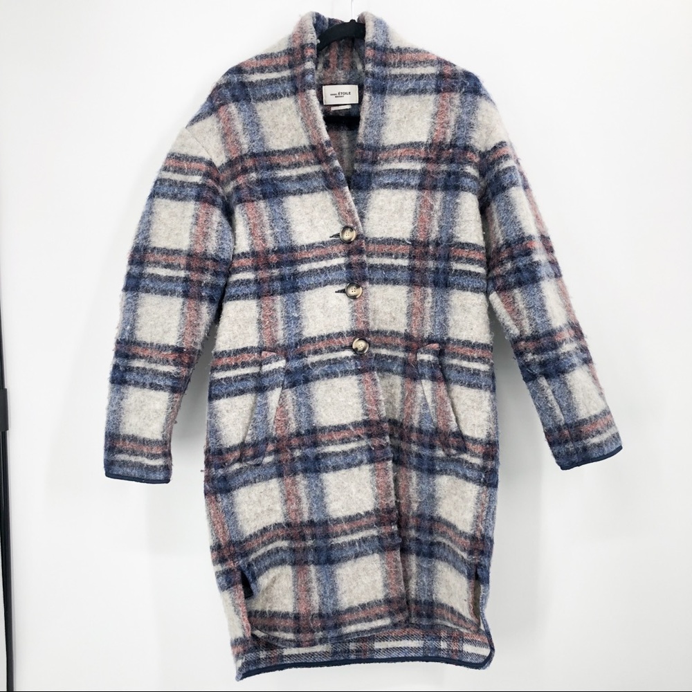 Isabel Marant Etoile Gabriel Plaid Wool Shacket Jacket Coat Blue 34